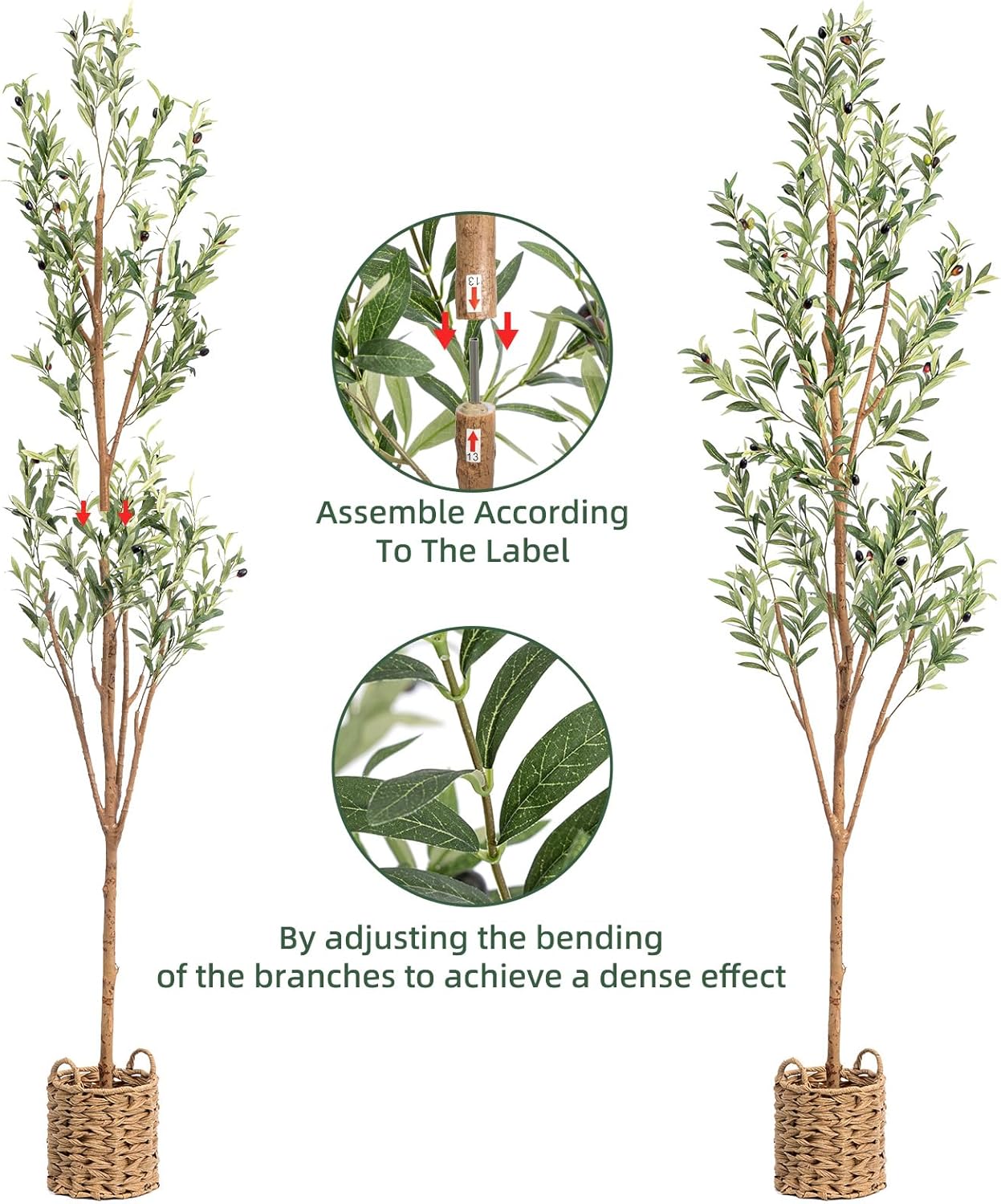 6ft Artificial Olive Tree with LED Fairy Lights, Tall Faux Potted Plant with Woven Basket - Natural Wooden Trunk & Lifelike Leaves & Fruits for Indoor Home Office Foyer Decor Housewarming Gift