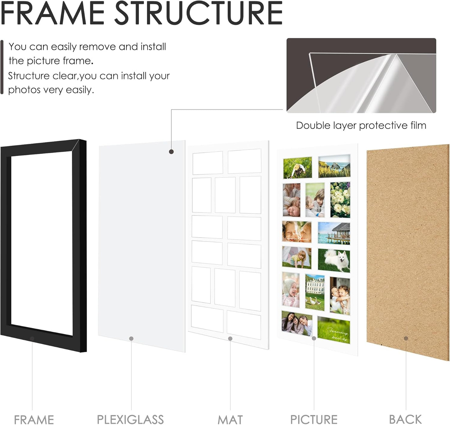 DUENPY 14x26 Collage Picture Frame 4x6 Collage Picture Frame Displays Twelve 4x6 inch Photos Available Horizontal Wall Mounting Display and Vertical Black - Colors A