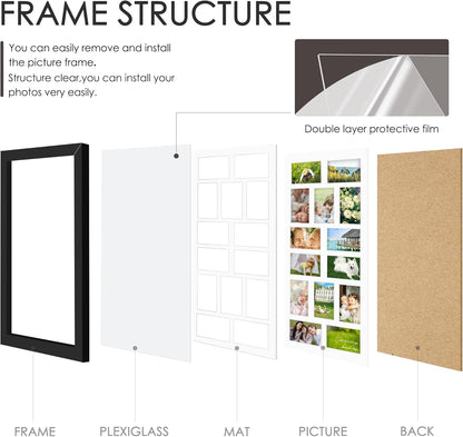 DUENPY 14x26 Collage Picture Frame 4x6 Collage Picture Frame Displays Twelve 4x6 inch Photos Available Horizontal Wall Mounting Display and Vertical Black - Colors A
