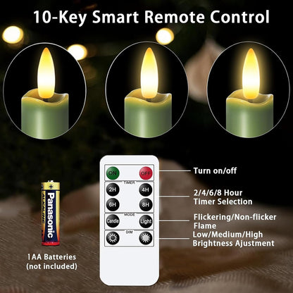 KSWING Upgraded Real Wax Short LED Flameless Taper Candles with Remote, 6 PCS White Candlesticks Battery Operated 3D Flickering - 6" Realistic Fake Candle Sticks for Home/Wedding/Fireplace Xmas Decor