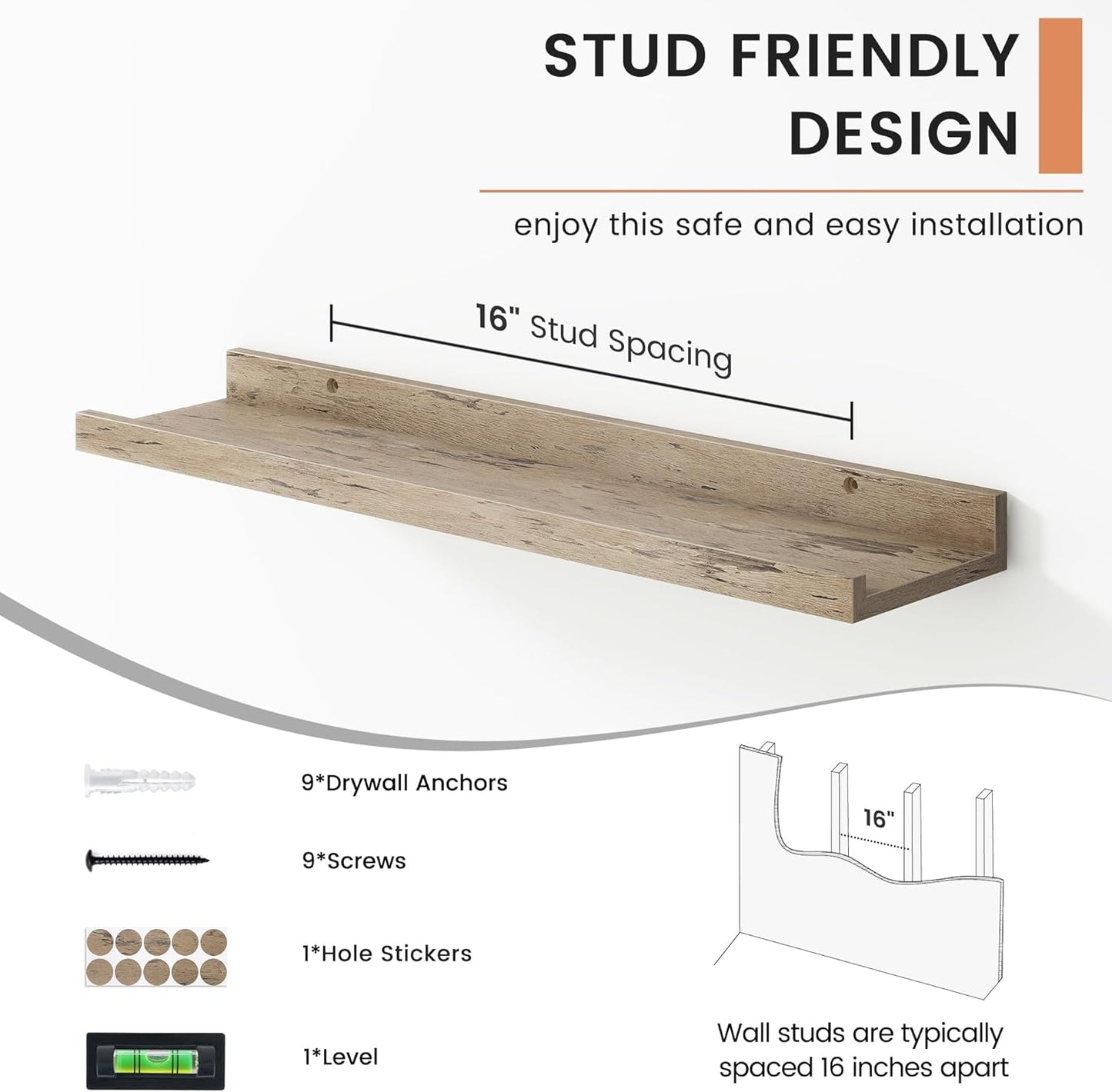 FLYJOE Floating Picture Ledge Shelves for Wall Set of 4, 48 Inch Wall Shelves with Lip Long Large Nursery Book Shelf for Toys Storage Kids Bookshelf Wall Mounted Living Room Bedroom Decor Frames