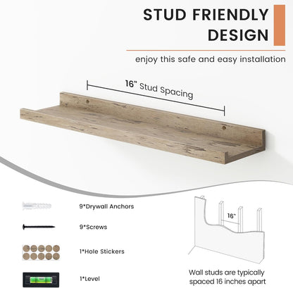 FLYJOE Floating Picture Ledge Shelves for Wall Set of 4, 48 Inch Wall Shelves with Lip Long Large Nursery Book Shelf for Toys Storage Kids Bookshelf Wall Mounted Living Room Bedroom Decor Frames
