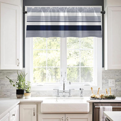 Emvency 2 Pack Dark Grey Valances Window Treatments, Gray Striped Abstract Blackout Drapes Adjustable Curtain for Windows Living Room Kitchen Over Sink, 52x18 Inch Rod Pocket Valances