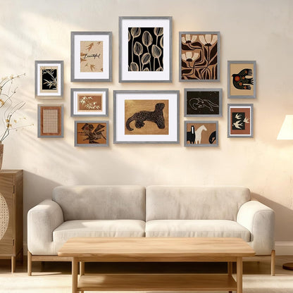 Egofine Picture Frame Set 12 Pack, Picture Frames Collage Wall Decor with Two 11x14, Two 8x10, Four 5x7, Four 4x6 for Wall and Tabletop, Made of Solid Wood, Covered by Plexiglass, Natural Wood