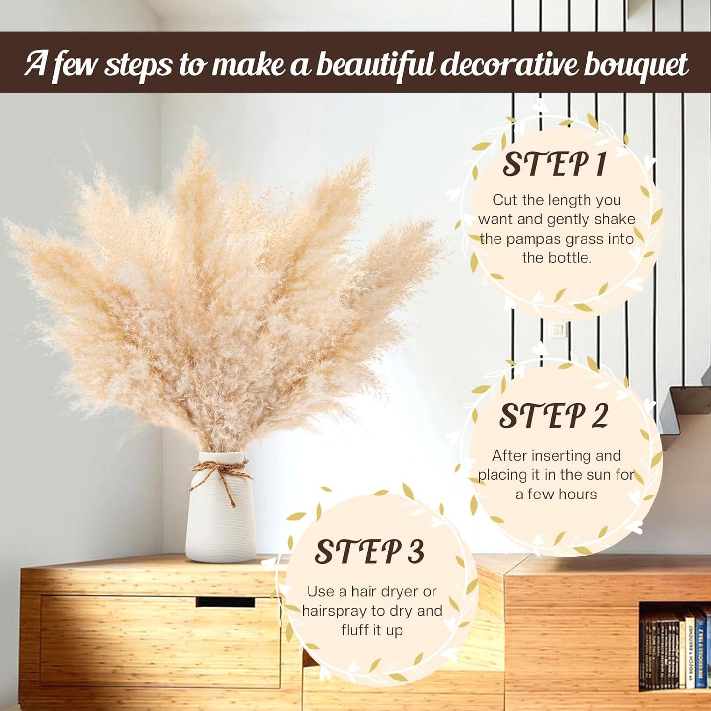 Pasuvsigt 12pcs 40'' Dried Pampas Grass Decor - Tall-Large Pampas Grass - Natural Beige - Boho Home Decor