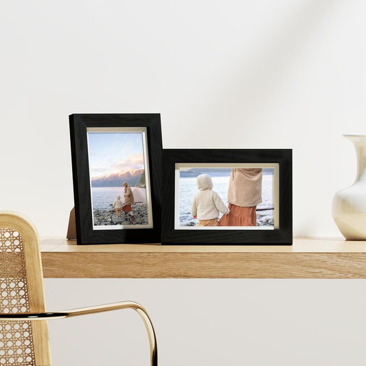 Vittanly 8x10 Picture Frames Set of 9, Shatter Resistant Plexiglass, Display 5x7 Pictures with Mat or 8x10 without Mat, Photo Frames for Wall or Tabletop, Engineered Wood, Black - Colors B