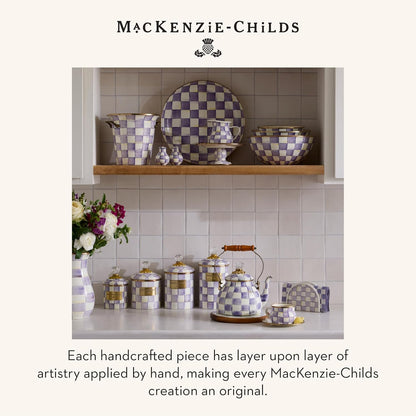 MACKENZIE-CHILDS Enamel Pedestal Serving Platter, Decorative Serving Dish for Food, Small, Black-and-White Courtly Check