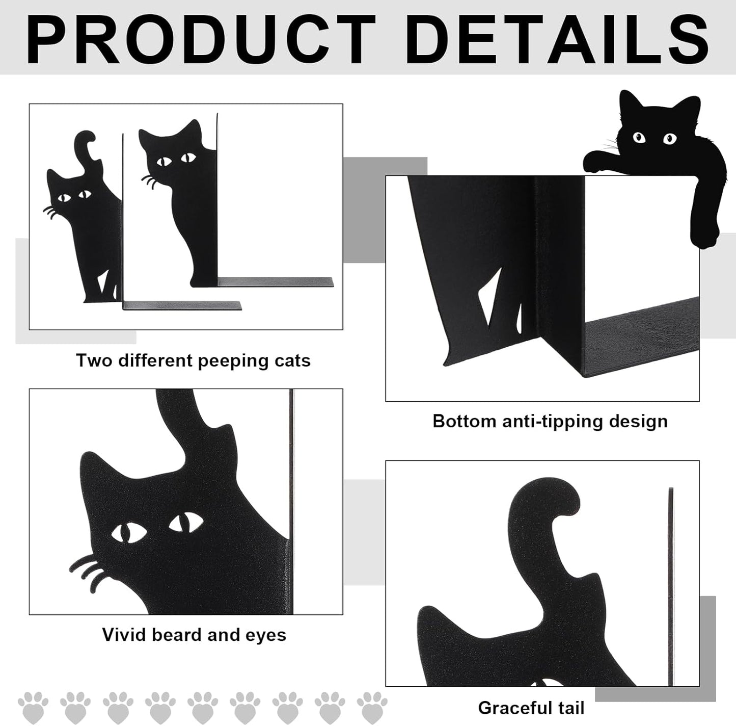 Geelin Peeping Cat Metal Bookends Set of 2 Cute Book Ends for Shelves Decorative Bookshelf Home Office Desk Bookshelf Decor Gift for Cat Lovers and Reading Enthusiasts