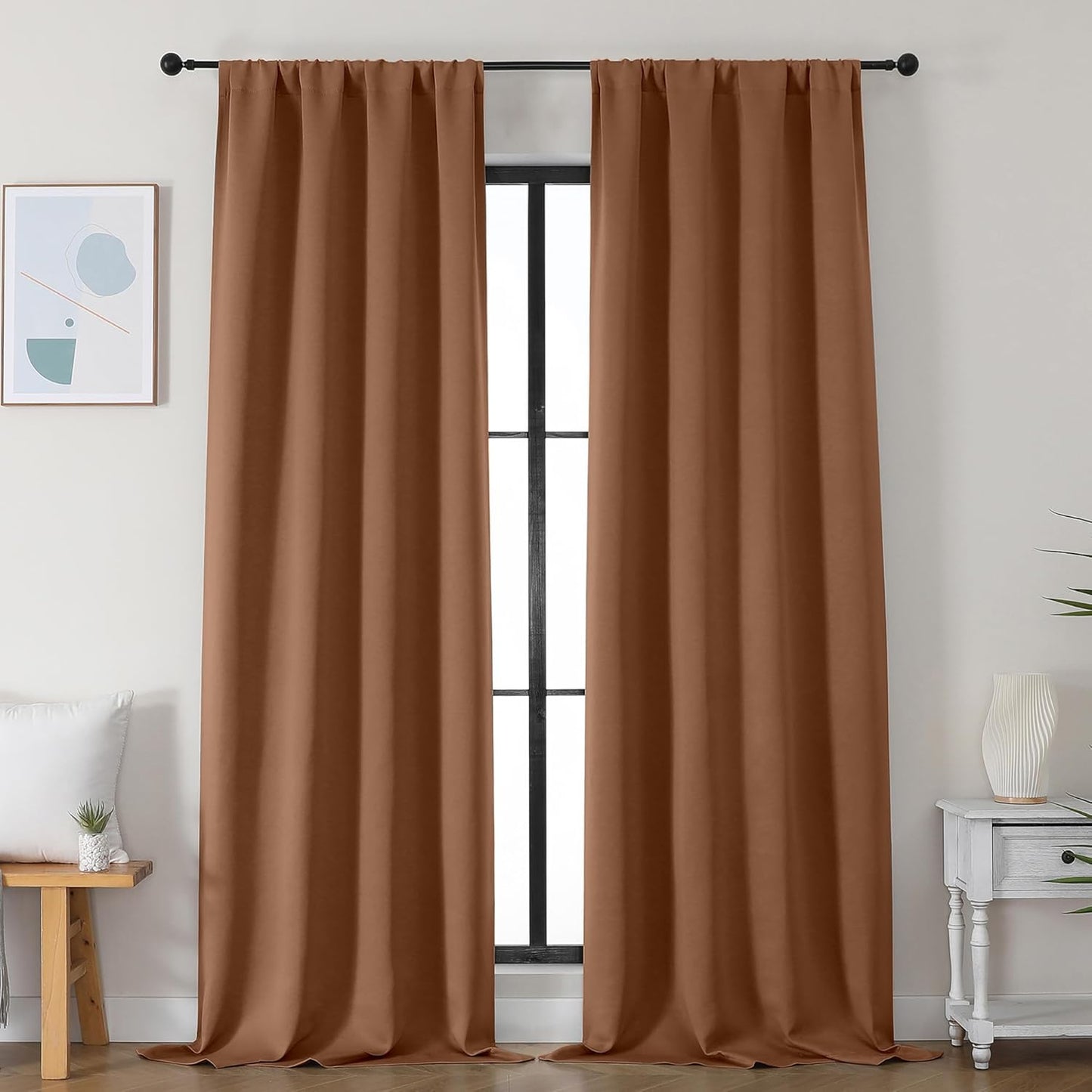 Simplebrand Ava Sage Green Blackout Curtains for Bedroom 63 Inch Length 2 Panels Set, Solid Thermal Insulated Energy Saving Rod Pocket Window Treatment Curtains Blackout Drapes, W40 x L63 Inch, Sage - Colors A