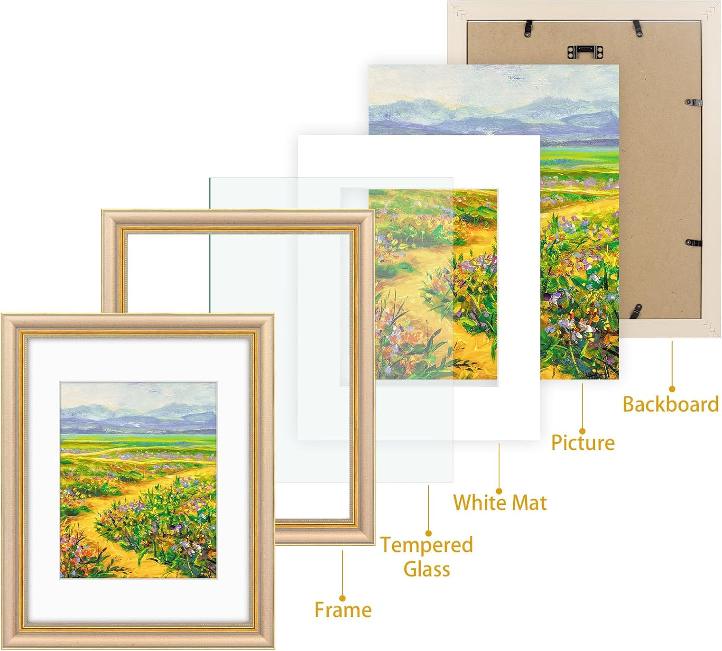 Golden State Art,11x14 Ornate Picture Frame for 8x10 Photo with Mat or 11 x 14 Prints without Mat,Real Glass Wall Display(Color:Green Gold)