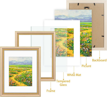Golden State Art,11x14 Ornate Picture Frame for 8x10 Photo with Mat or 11 x 14 Prints without Mat,Real Glass Wall Display(Color:Green Gold)