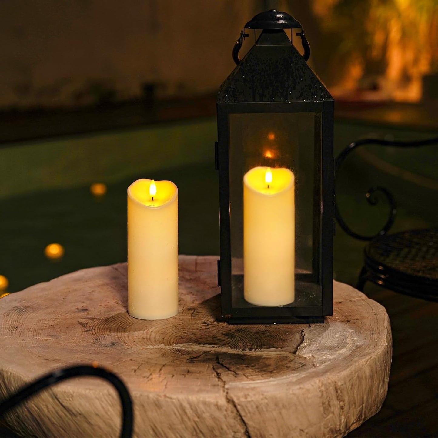 Homemory 6"x3" Outdoor Waterproof Flameless Candles, LED Candles, Battery Operated Candles with Remote and Timers, Electric Fake Plastic Pillar Candles, Ivory White, Set of 2