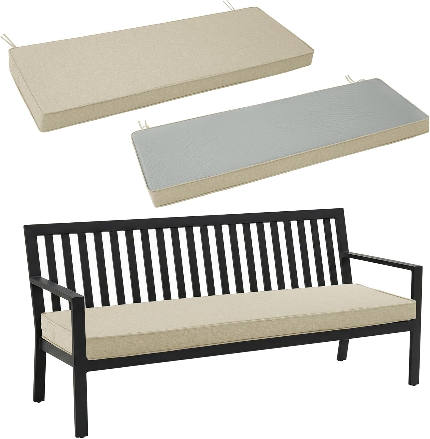 Outdoor Bench Cushion, Water-Resistant & Fade-Resistant, Porch Swing Cushions with Ties, Patio Furniture Seat Pads for Garden Loveseat Settee, Removable Cover Non-Slip Bottom, 48 x 16 Inch, Natural