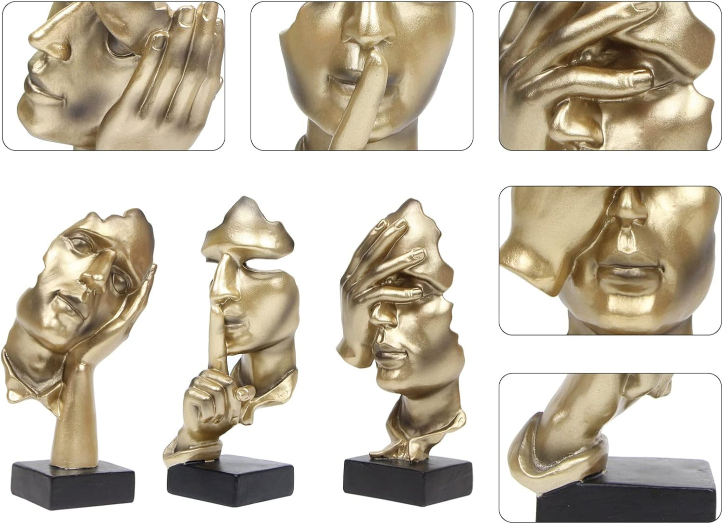 3 Pcs Thinker Statue,Modern Home Resin Sculptures,Collectible Figurines for Home Office Bookshelf Desktop Decor(Black)