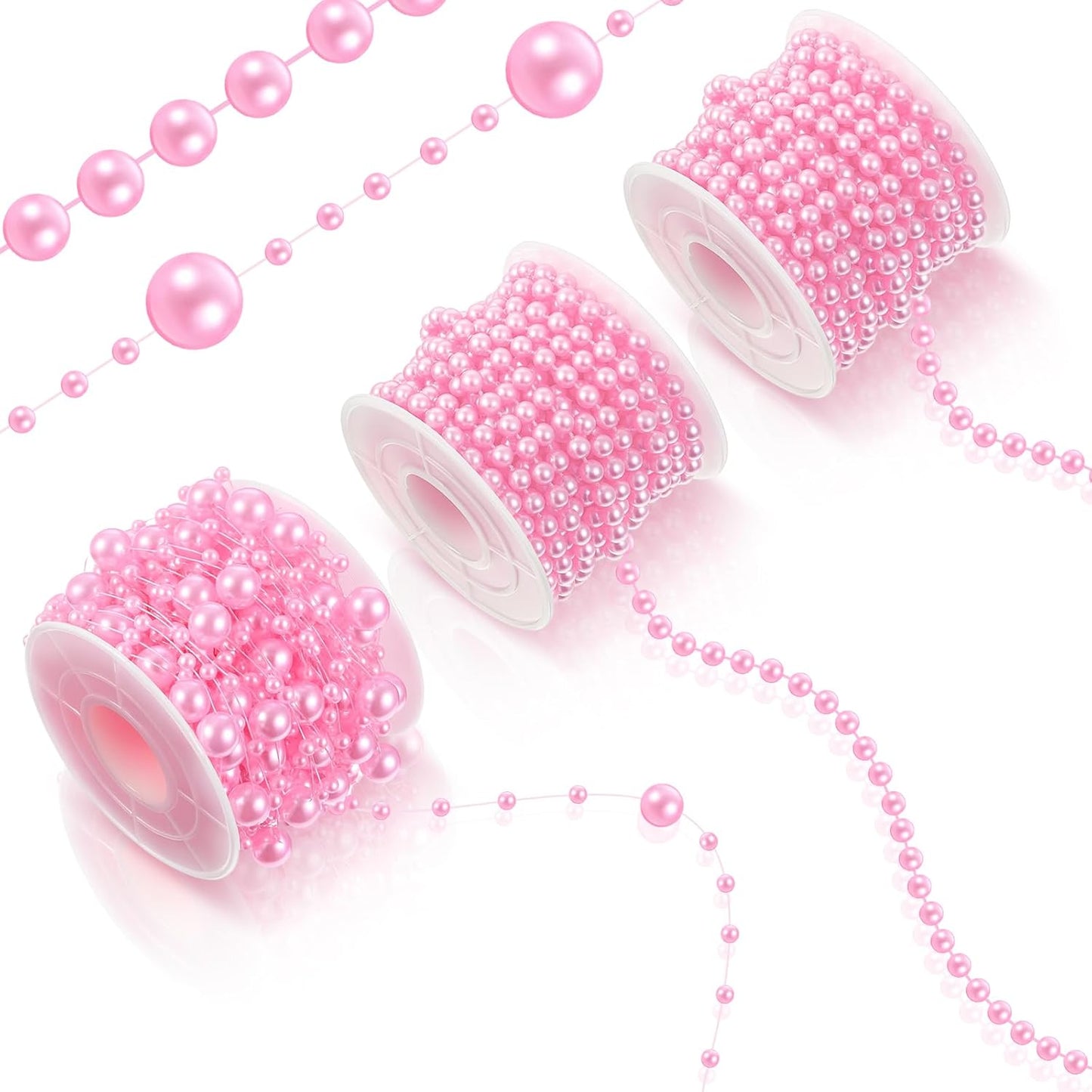 Bonuci 3 Rolls 66 Feet Pearls String Garland Faux Pearl Garland Spool Roll Strand Decoration Artificial Beads Chain Trim for Wedding Party Crafting Wedding Mother's Day Flower Decor(Ivory,4mm)