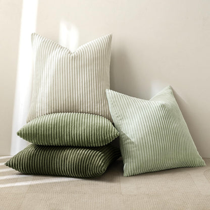 MIULEE Boho Farmhouse Sage Green Throw Pillow Covers 18x18 Inch Set of 4 Mordern Nordic Cushion Covers Soft Corduroy Spring Home Decor for Couch Bed Sofa Living Room Forest Green