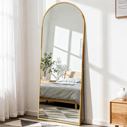 DUMOS Arched Full Length Mirror with Stand 64"x21" Floor Standing Aluminum Frame for Bedroom Body Hanging Leaning Modern Simple Home Decor Shatter-proorf Nano Glass Wall Living Room Cloakroom Black