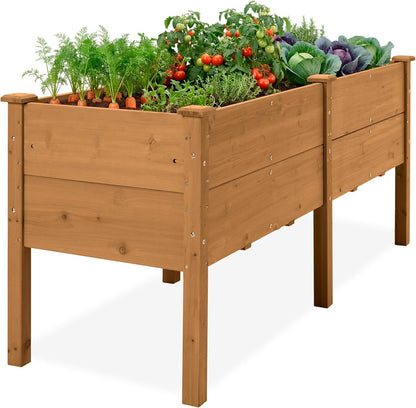 Best Choice Products 72x24x30in Raised Garden Bed, Elevated Wood Planter Box Stand for Backyard, Patio, Balcony w/Divider Panel, 6 Legs, 300lb Capacity - Natural