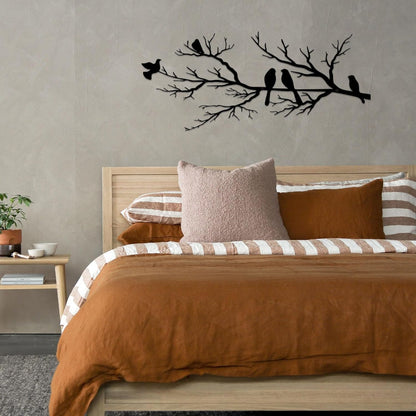 Metal Birds Wall Art, Metal Vivid Birds on Branch Silhouette Wall Decor Black Leaves with Bird Outdoor Hanging Wall Sculpture for Home Balcony Garden(Large)