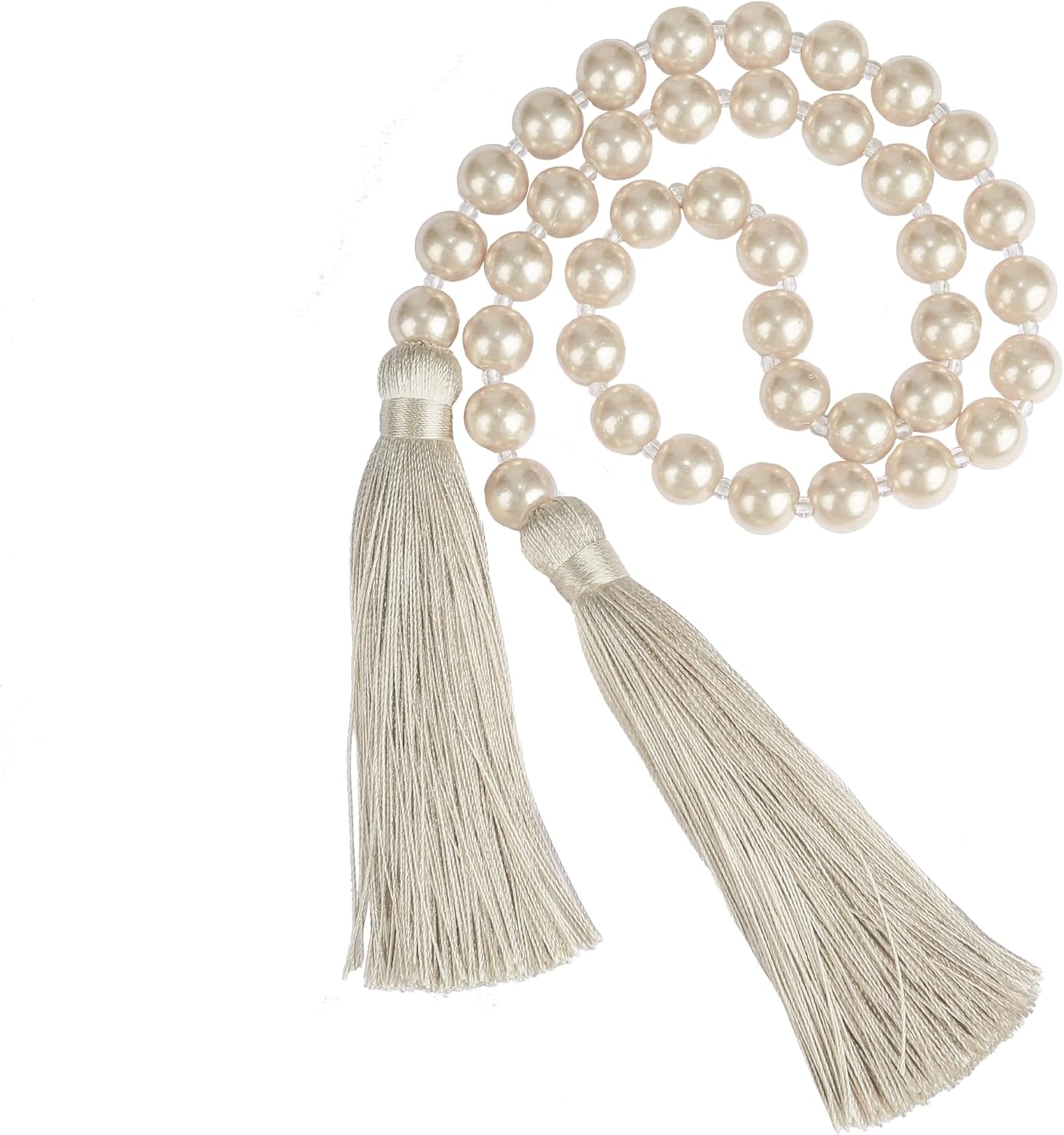 34 Inch Pearl Glass Bead Garland with Tassels - Elegant Boho Table Decor, Fringe Wall Hanging for Wedding, Party, Farmhouse Rustic Prayer Bead Home Decoration(1 Pack,Gold)