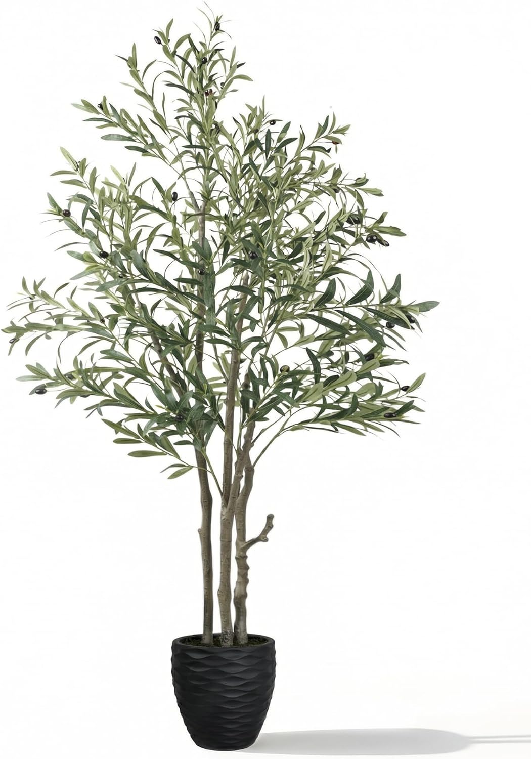 KOL 5.2ft Artificial Olive Tree Indoor, Tall Faux Olive Trees, Fake Olive Tree Floor Plant for Home Office Living Room Decor with Matte Black Pot