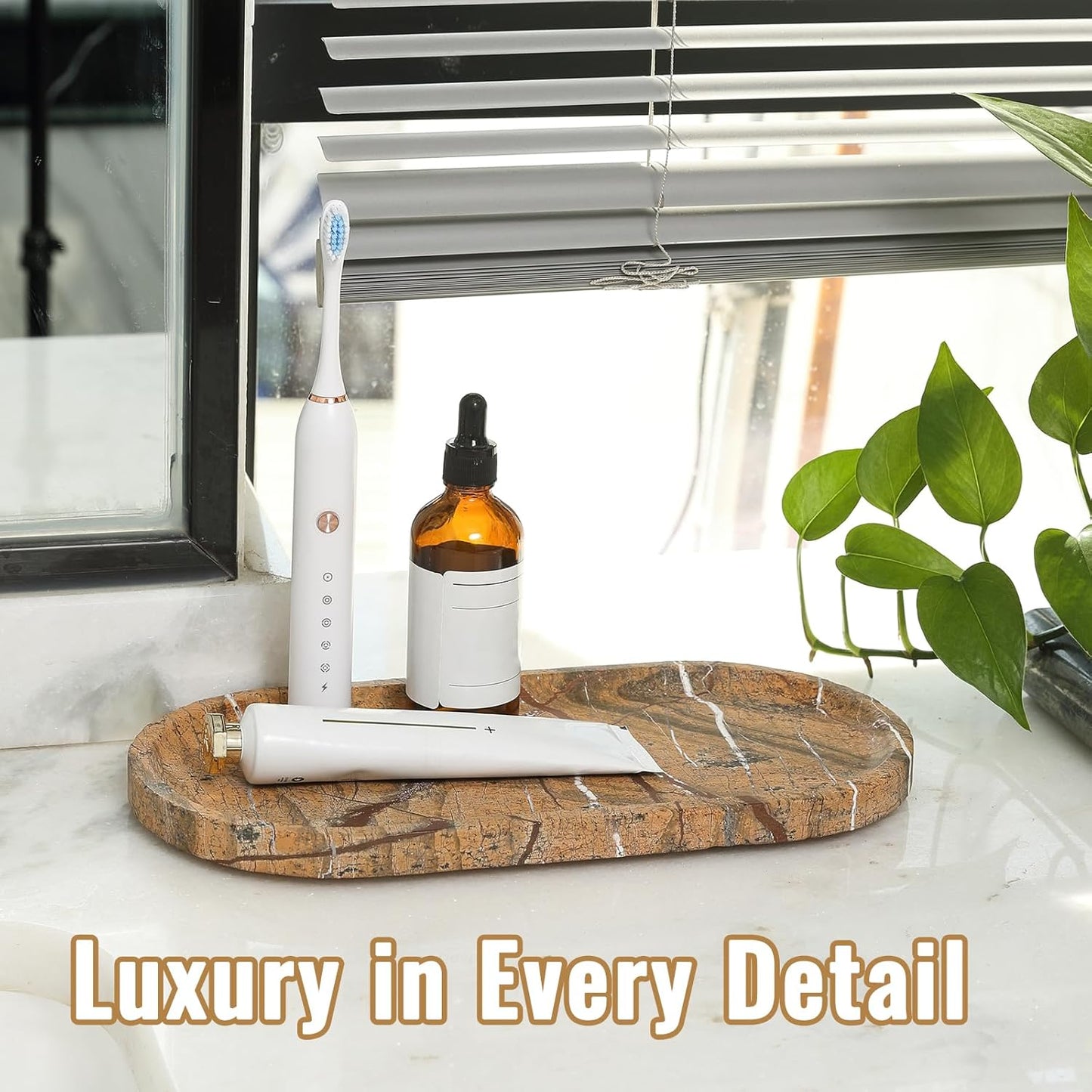 Koville Italian Travertine Tray, 12"x6" Vanity Decorative Marble Tray for Countertop, Catchall Tray for Perfume, Candles, Jewelry Dish Tray