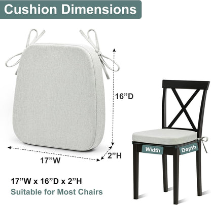 Shinnwa Dining Chair Pads, Patented Design Memory Foam Kitchen Chair Cushions with Ties and Washable Cover, 17" x 16" x 2", Black
