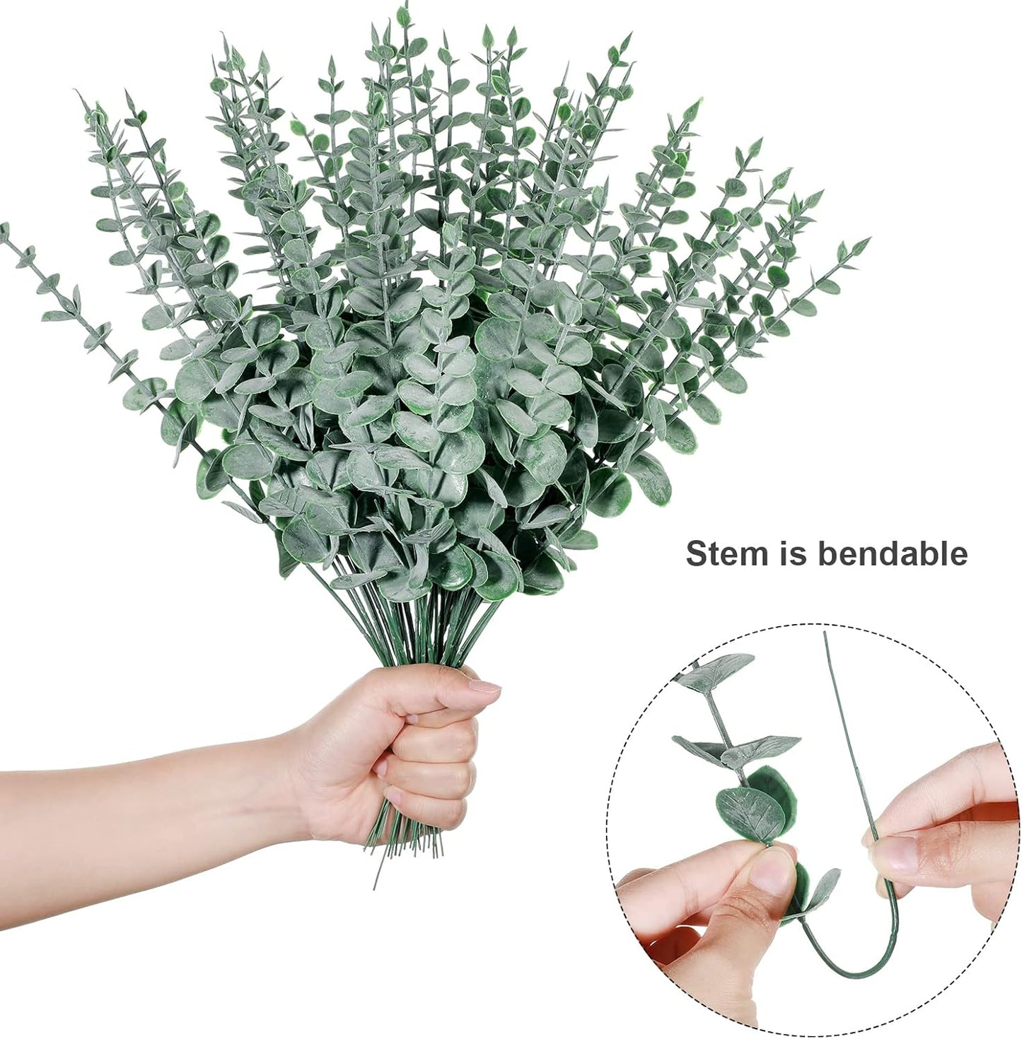 Canlierr 100 Pcs Eucalyptus Stems Faux Greenery Artificial Eucalyptus Leaves Decor Greenery Stems Branch for Wedding Centerpiece Flower Bouquet Farmhouse Home (Dark Green)