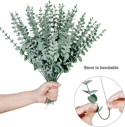 Canlierr 100 Pcs Eucalyptus Stems Faux Greenery Artificial Eucalyptus Leaves Decor Greenery Stems Branch for Wedding Centerpiece Flower Bouquet Farmhouse Home (Dark Green)