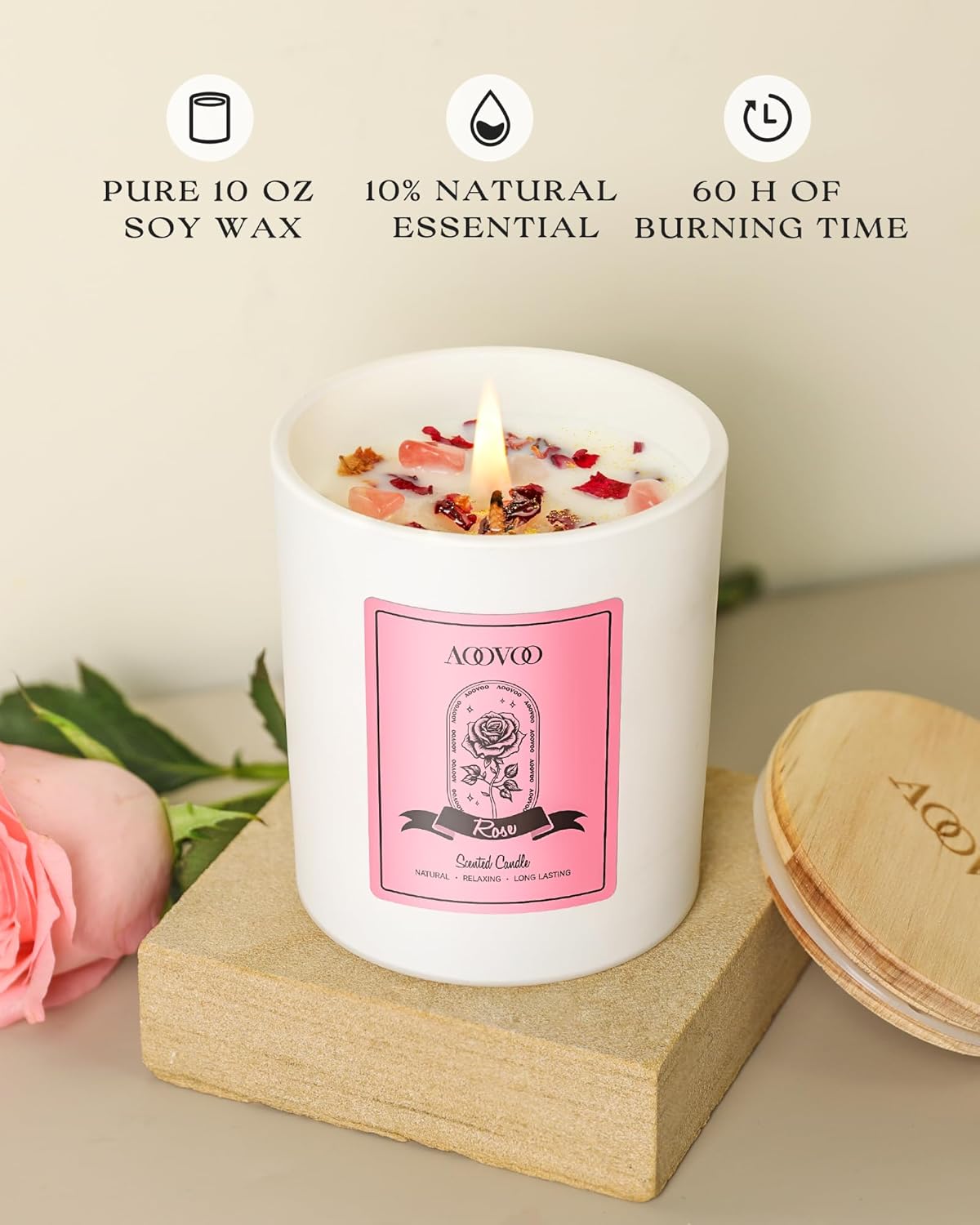 AOOVOO Lavender Scented Candles for Women - Aromatherapy Candle with Crystals Inside, 10oz Soy Candles for Home Scented, Birthday Gifts Mothers Day Candle for Women Mom