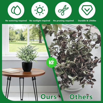 4pcs Fake Small Plants, Artificial Greenery Potted Plant for Home Office Decor, Small Faux Gray Grass Eucalyptus for Bathroom Plants Decoration, Mini Plant Potted Table Shelf Decoration