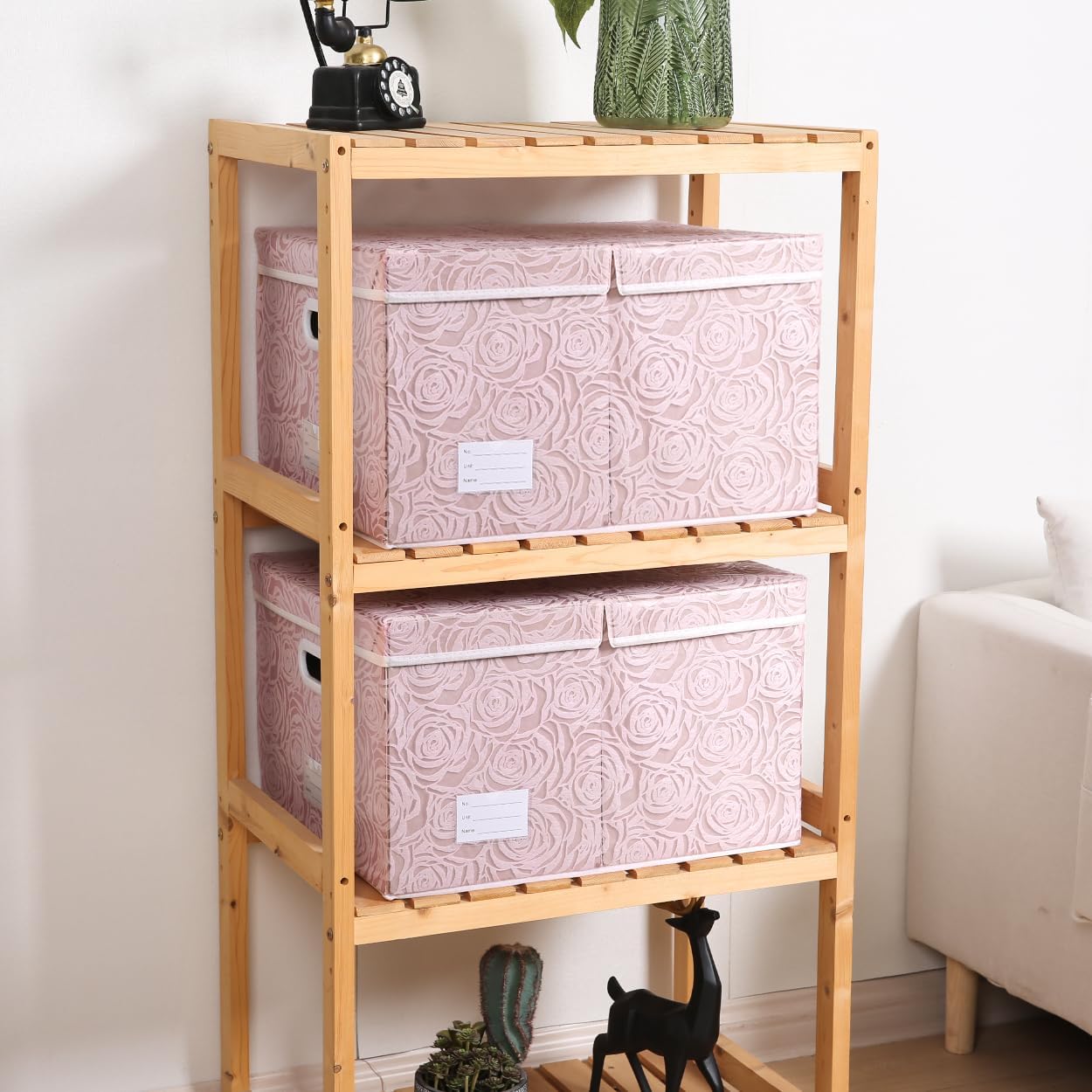 PRANDOM Larger Collapsible Storage Bin with Lid [1-Pack] Fabric Decorative Storage Box Cube Organizer Container Baskes with Handles Divider for Bedroom Closet Living Room Pink 17.7x11.8x11.8 Inch
