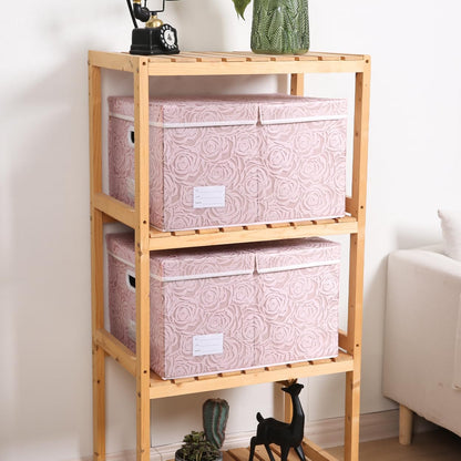 PRANDOM Larger Collapsible Storage Bin with Lid [1-Pack] Fabric Decorative Storage Box Cube Organizer Container Baskes with Handles Divider for Bedroom Closet Living Room Pink 17.7x11.8x11.8 Inch