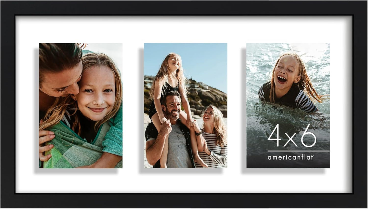 Americanflat 4x6 Collage Picture Frame with Shatter-Resistant Glass - Fits Five 4x6 Photos or Use as One 11x14 Picture Frame - Signature Collection - Collage Frames for Wall Display - Black