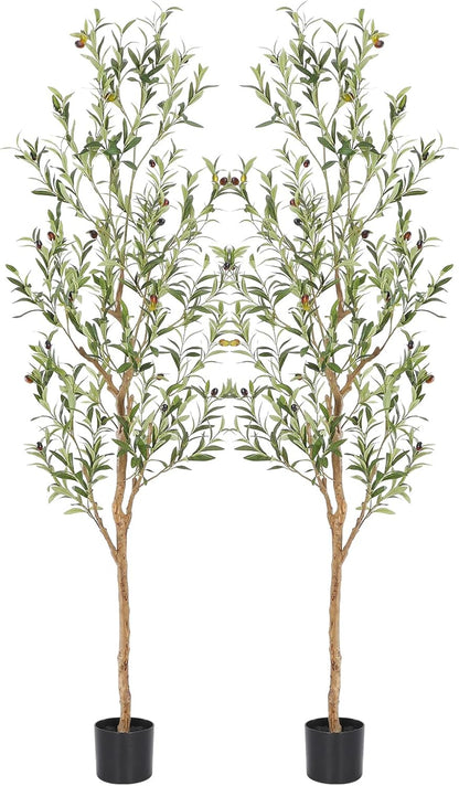 Bellacat Faux Olive Tree 7ft，Olive Trees Artificial Indoor with Natural Wood Trunk and Realistic Leaves and Fruits. 7 Feet(84in) Fake Olive Tree for Home House Office Décor.