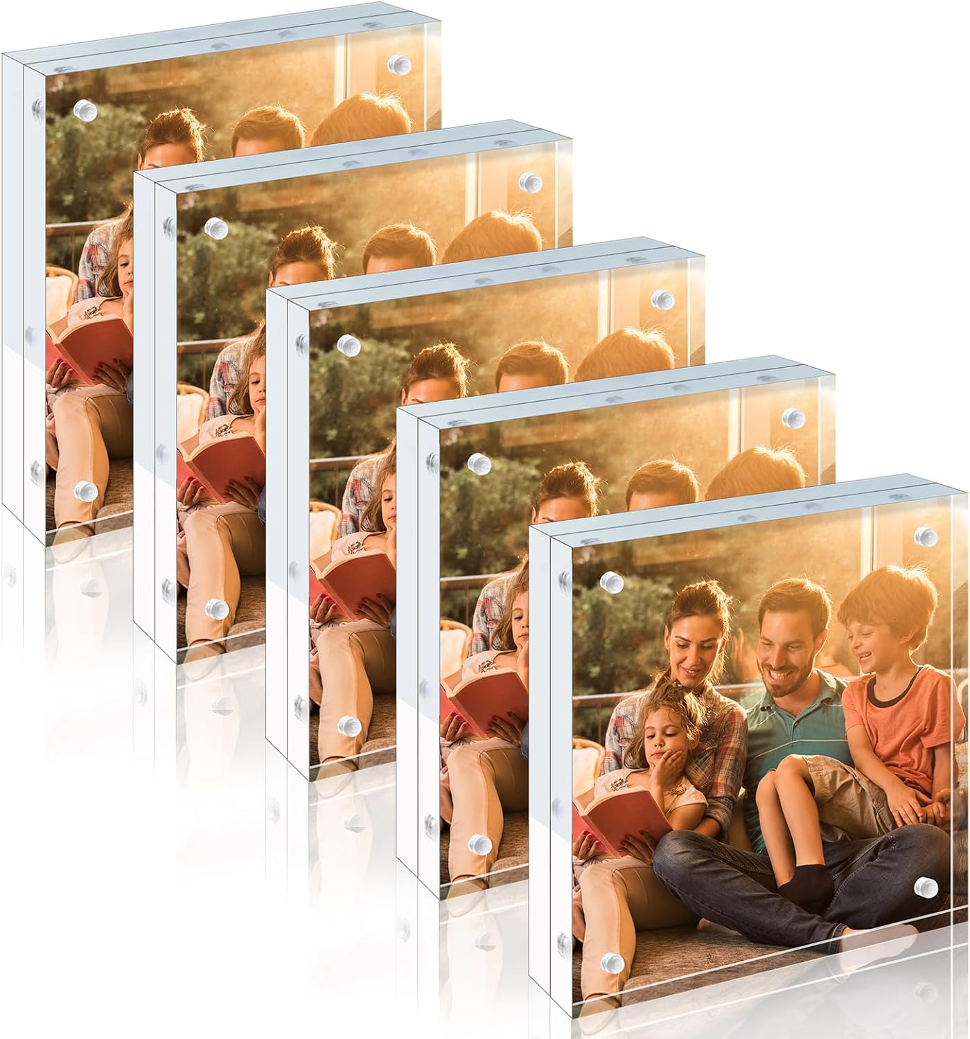 Egofine 4x6 Acrylic Frames 6 Pack, 20mm Thicker Frameless Clear Picture Frames, Double Sided Magnetic Picture Frames, Free Standing Desktop Display