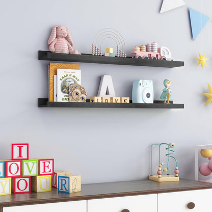 FLYJOE Picture Ledge Shelf, Floating Shelves Set of 2, Solid Pine Wood 55'' Long Large Nursery Book Shelves for Toys Storage, Kids Bookshelf for Living Room Bedroom Decor Books Photo Frames, Walnut