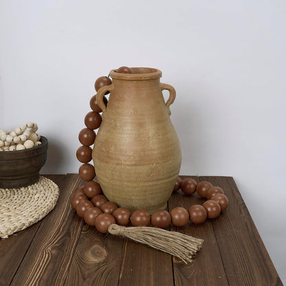 OMISHE Extra Large Wood Bead Garland with 1.6" Diameter Wooden Beads and Tassels, 41" Long Rustic Farmhouse Country Decorative Beads for Home Tiered Tray Decor, Natural Beige