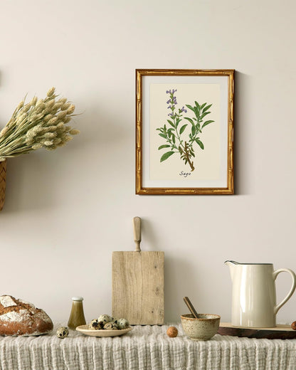 InSimSea Gold Bamboo Framed Canvas Wall Art, Retro Blue Hydrangea Botanical Prints, Antique Flowers Picture Frame with Mat, Victorian Home Wall Decor for Kitchen Living Room Bedroom, 11x14inch