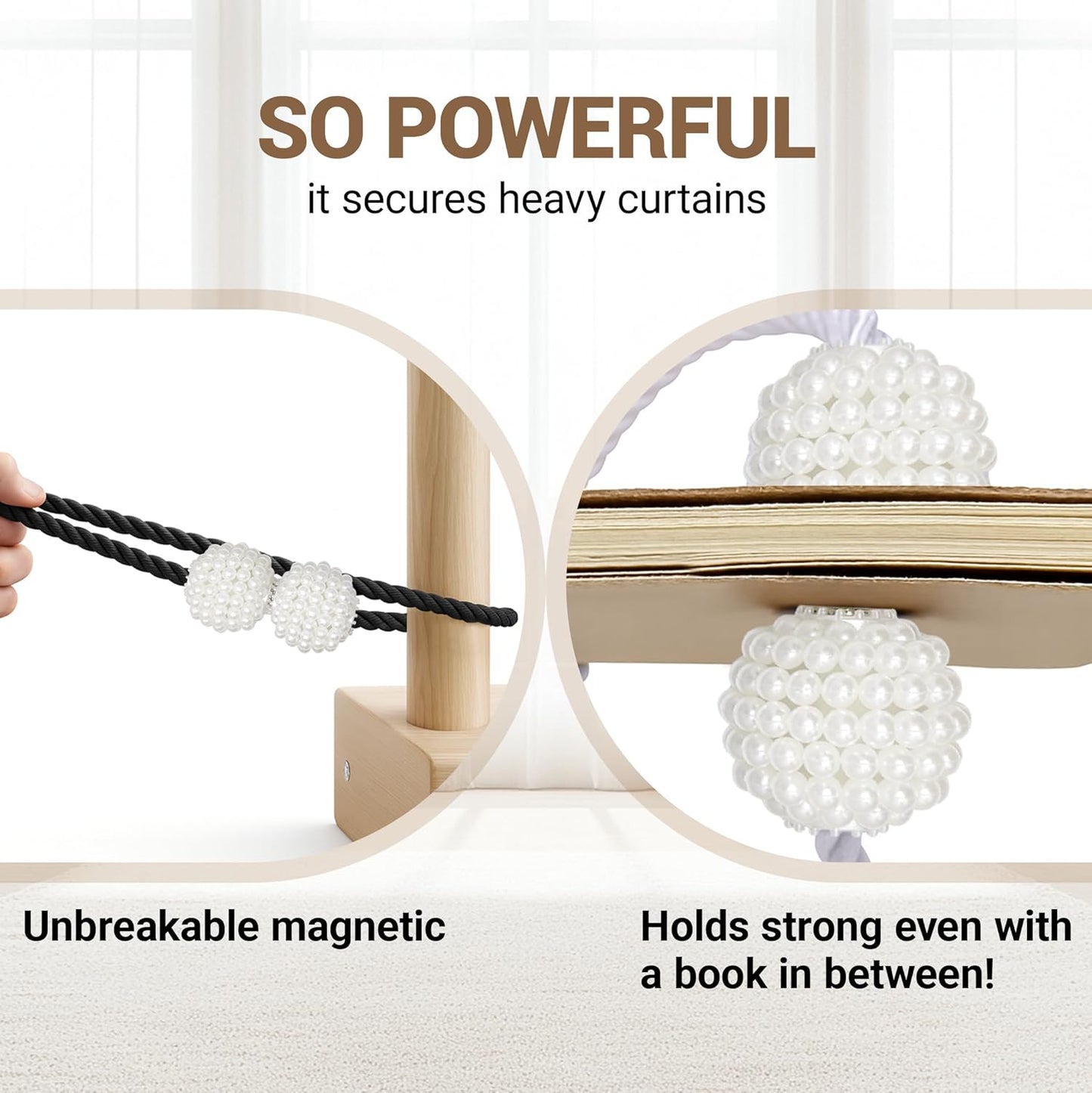 Hion Magnetic Curtain Tiebacks Black 2pcs, Curtain Tiebacks Buckles Holdbacks Holders Hooks Clip for Home Outdoor Bedroom Office Decorative Curtain