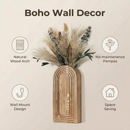 Wooden Wall Planter Set of 4 - Modern Home Decor for Living Room, Bedroom, Bathroom - Walnut Finish Planter for Dried Flowers, Faux Greenery, Indoor Plants