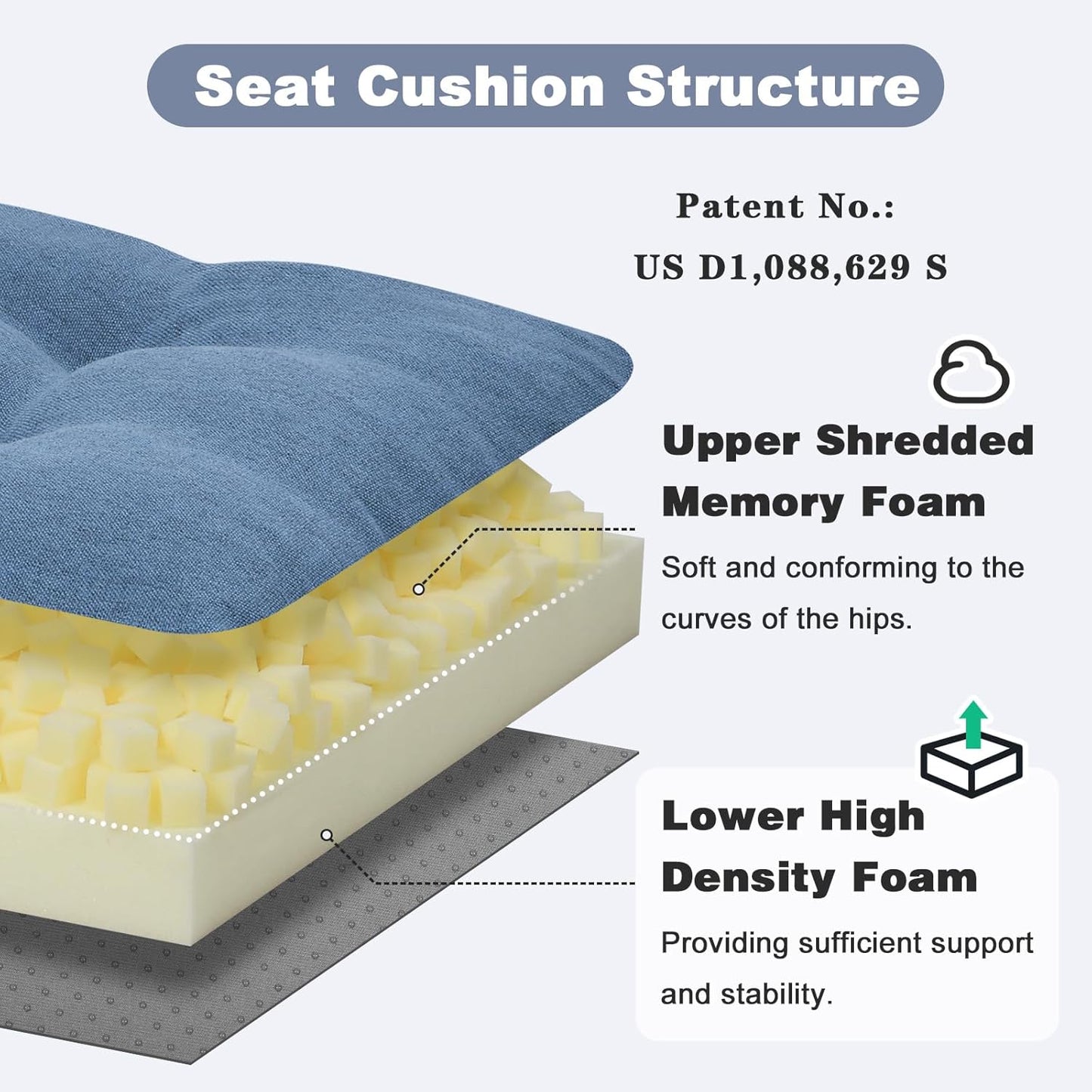 baibu 40 Inch Dual-Layer Patent Design Memory Foam Bench Cushion, Non-Slip Indoor Bench Cushion Standard Size Foam Pad with Machine Washable Cover (Dark Grey, 40x16x3in)
