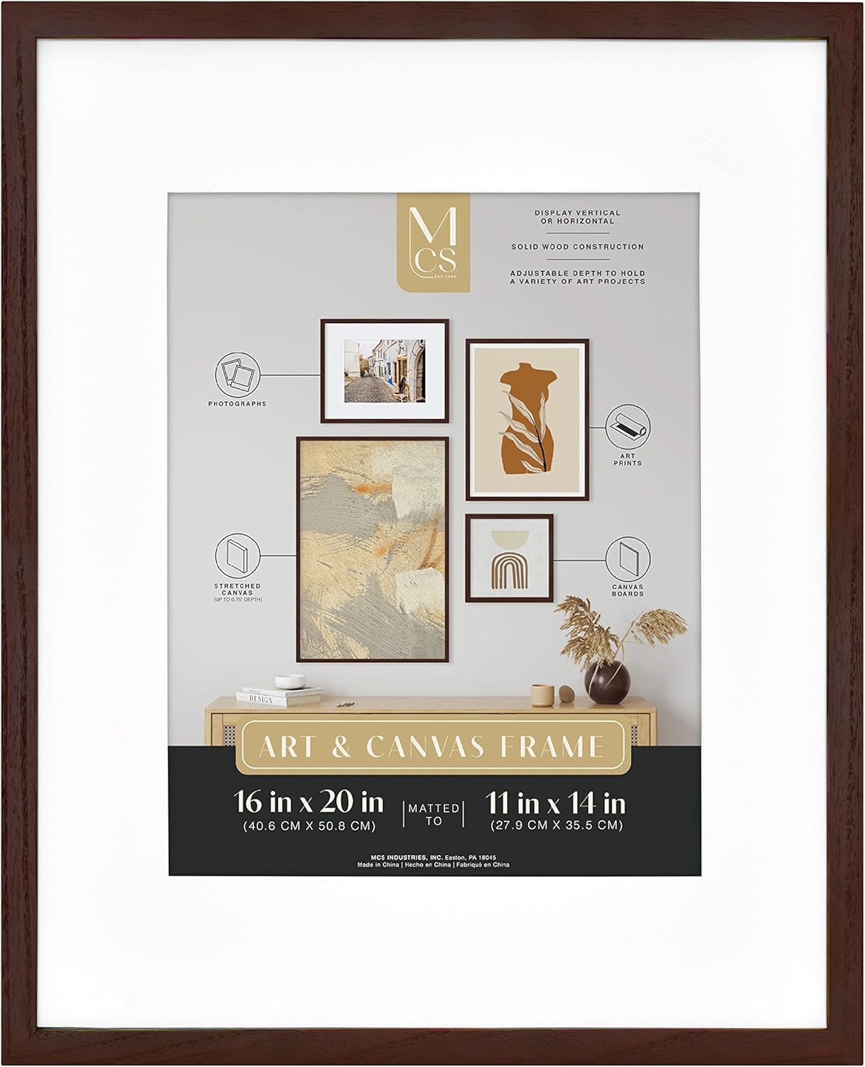 MCS Canvas Float Frames 8x10 Frame, Black Frame for Finished Canvases, Vertical & Horizontal Wall Hanging Frame with Adhesive for Canvas Paintings (1-Pack)