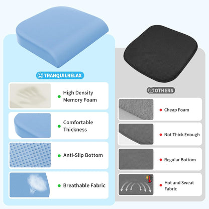 TranquilRelax Large Seat Cushion, Memory Foam Cushion for Long Sitting Hours on Office Chair, Car Seat, Non-Slip Chair Pad for Sciatica, Coccyx, Tailbone Pain Relief & Post-Surgery Recovery (Black)