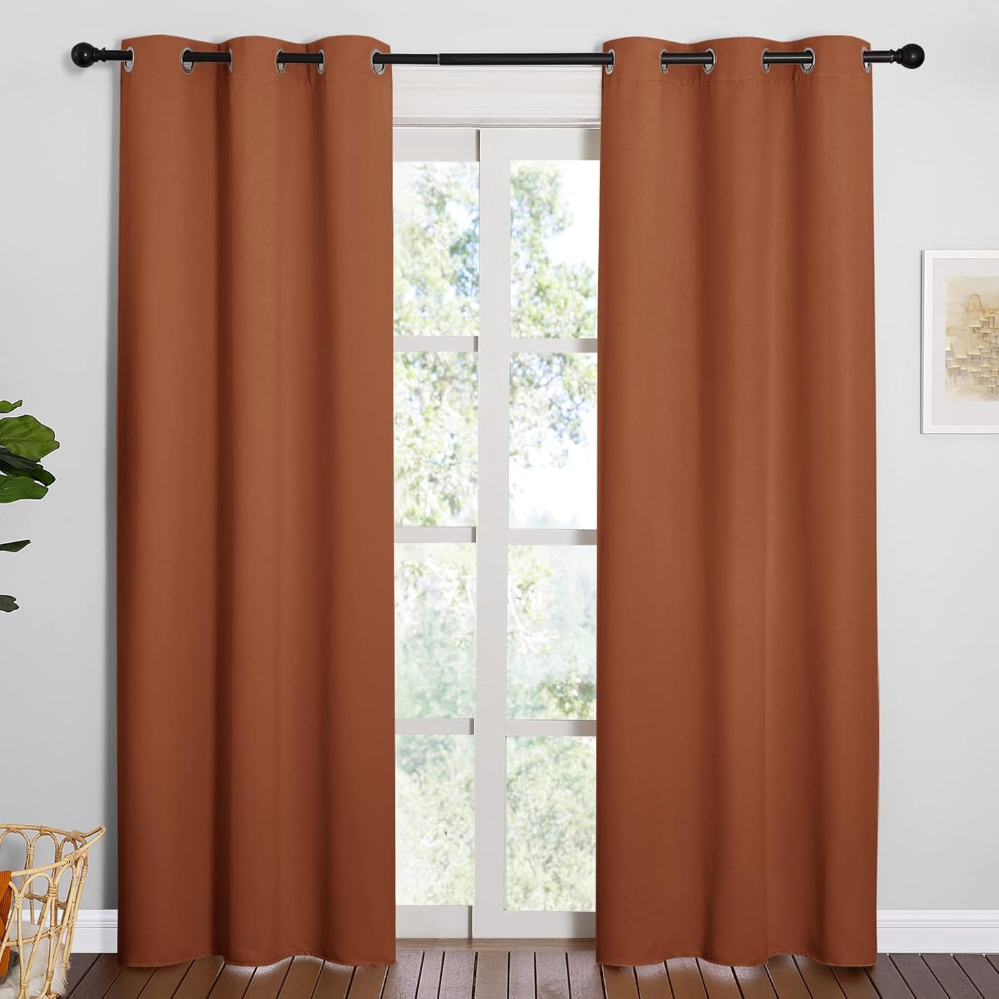 NICETOWN Halloween Pitch Black Solid Thermal Insulated Grommet Blackout Curtains/Drapes for Bedroom Window (2 Panels, 42 inches Wide by 63 inches Long, Black) - Colors B
