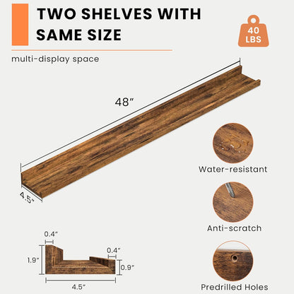 Heimlove Picture Ledge Shelf, Floating Shelves Set of 2, 24 Inches Picture Shelf for Wall with Ledge, Kids Bookshelf Wall Mounted for Living Room Bedroom Decor Books Photo Frames - White