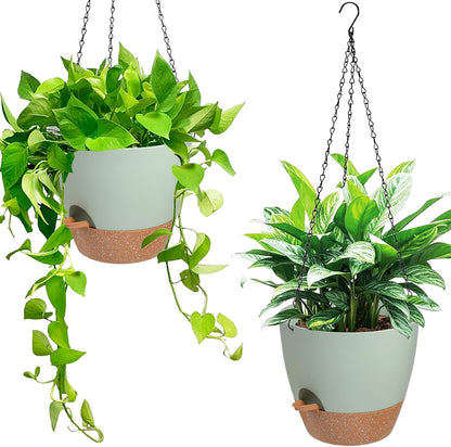 Vanslogreen Hanging Planters for Indoor Outdoor Plants, 2 Pack Self Watering Hanging Pot with Drainage Holes & Removable Tray (Black, 8'')