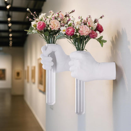 2 Pieces Wall Sculptures, Hands Vase Home Decor, Wall Mount Art Sculpture, Unique Wall Art Statue, Funky Flower Vase Decorations, Modern Eclectic Hanging Decor,Hands Statue (Black)