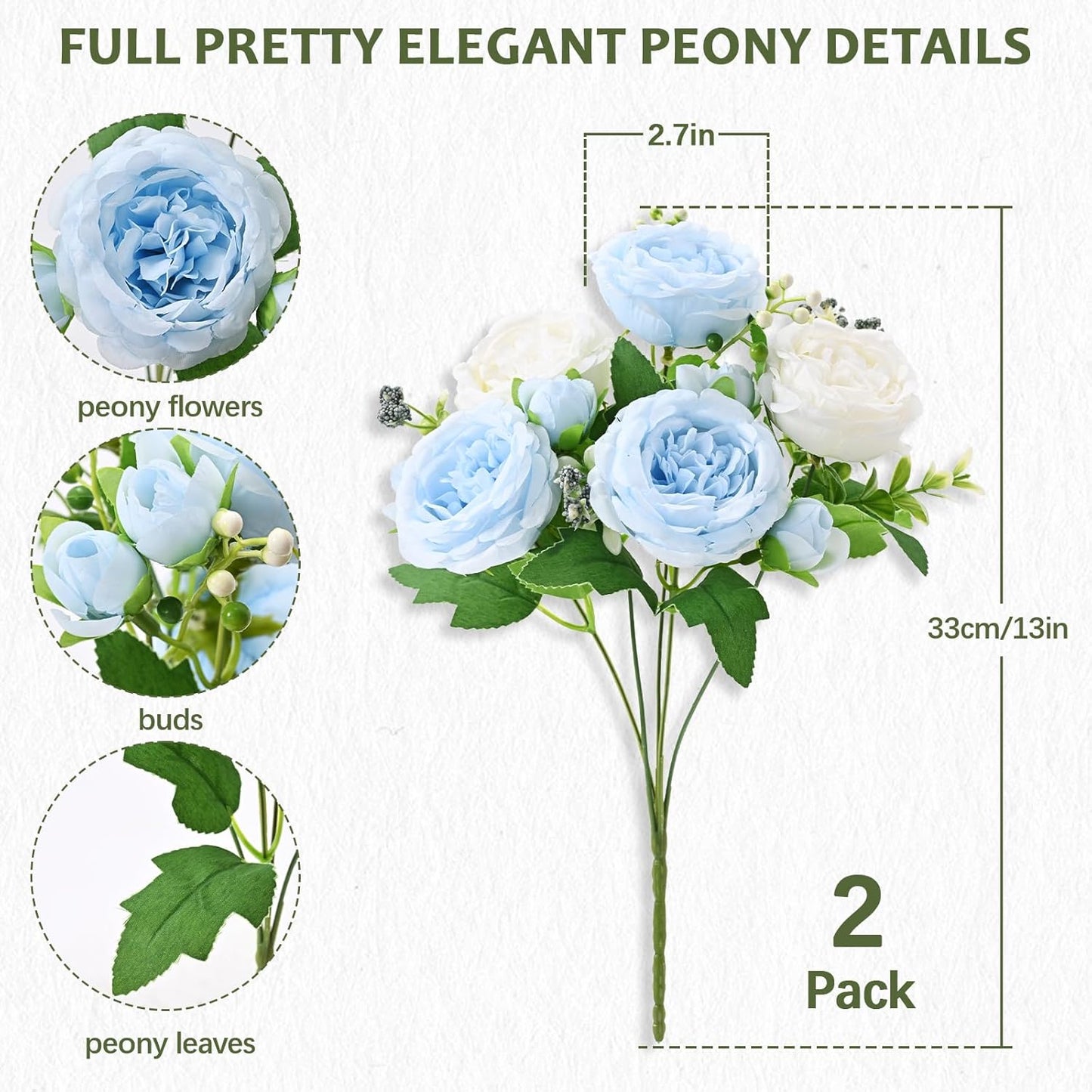 MARTINE MALL 2 Packs Peonies Artificial Flowers, Light Pink Artificial Peonies, Silk Peonies Flowers Fake Peonies Artificial Flowers Peonies Bouquet for Centerpiece Table Wedding Party Home Decor