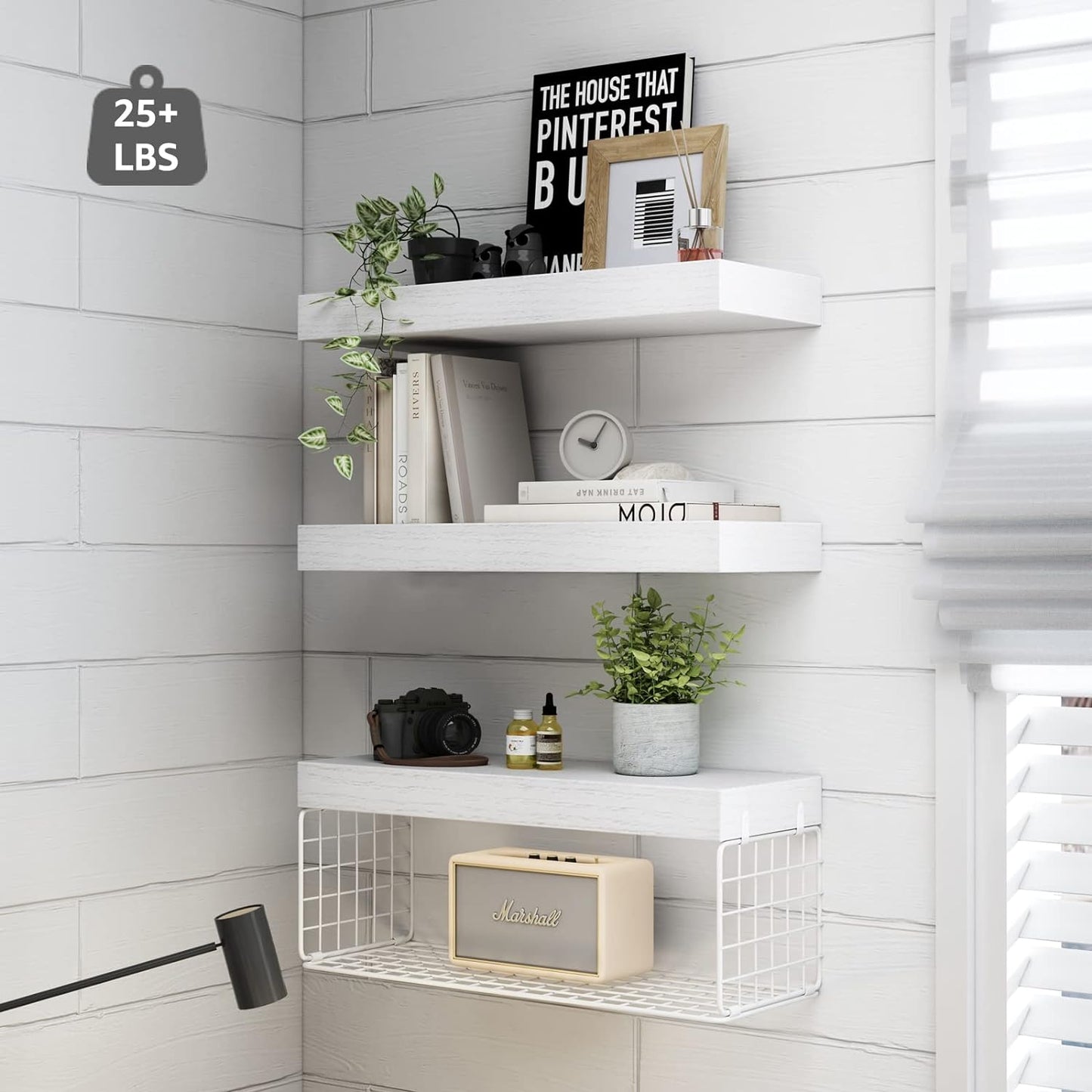 QEEIG Bathroom Shelves Over Toilet - Wall Mounted Floating Shelves Toilet Paper Storage Small Farmhouse Decor Shelf 16 inch Set of 3, Rustic Brown (019-BN3)